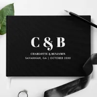 Bold Modern Minimalist Black Monogram Wedding Guest Book