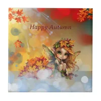 Cute Autumn Fairy with Fallen Leaves Ceramic Tile