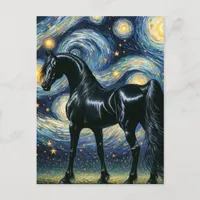 The Gorgeous Black Stallion in the Starry Night Postcard