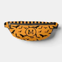 Halloween Bats Pattern Orange Black Monogram Fanny Pack