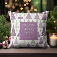 Purple Green Christmas Merry Pattern#25 ID1009 Throw Pillow