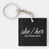 She Her Pronouns in Script Font  Keychain