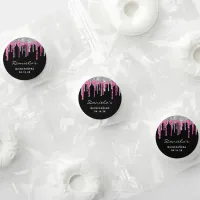 Silver Hot Pink Glitter Drips Black Quinceañera Life Saver® Mints