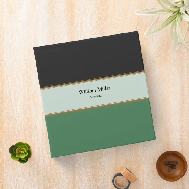 Thumbnail for Modern Minimalist Black Green Stripes 3 Ring Binder