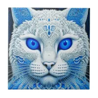 White Mystical Cat Ethereal AI Art Ceramic Tile