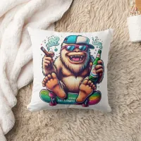 Chill yeti enjoying a skateboarding party vibe throw pillow