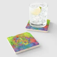 [Atomic Tie-Dye] Rainbow Colors Peace Sign Symbol Stone Coaster