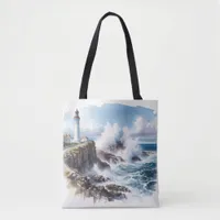 Coastal beach Lighthouse  Tote Bag