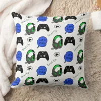 Gamer Boy Blue, Lime Green and Black   Throw Pillow