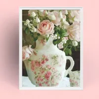Pretty Pink Roses in Vintage Antique China Teapot Poster