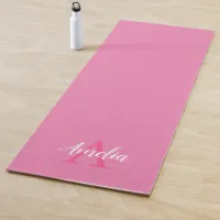 Cute Pink White Script Monogram Yoga Mat