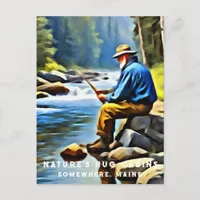 *~* Older Man Fishing Stream AP49 Stream Postcard