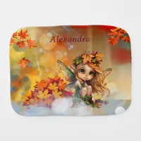 Cute Autumn Fairy with Fallen Leaves Baby Burp Cloth