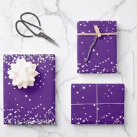 Silver Glitter and Royal Purple Wrapping Paper Sheets