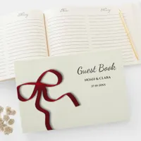 Simple Elegant Minimalist Red Bow Guest Book