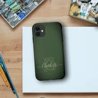 Minimalist Vintage Green Beige C Name Monogram  iPhone 11 Case