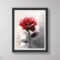 Stunning Red Rose AI Assist Artwork Framed Art