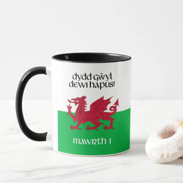 Happy St. David's Day Red Dragon Welsh Flag Mug