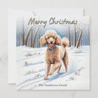 Festive Poodle Dog In Snow Watercolor Christmas Holiday Card