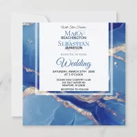 *~* AR66 Powder BLue Gold Agate RSVP  QR Wedding Invitation