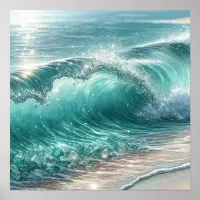 Pretty Blue Wave with Sparkles  Poster