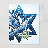 Blue Dove and Star of David Peace Postcard