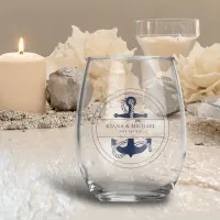 Blue Wave Anchor Wedding V2 Navy ID836 Stemless Wine Glass