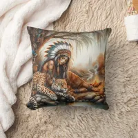 Native American Woman Relaxing by River  Throw Pillow