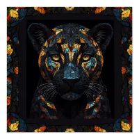 Mosaic Stained Glassed Black Panther Portrait  Poster