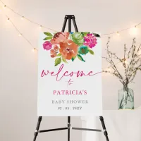 Pink Baby in Bloom Floral Baby Shower Welcome Sign
