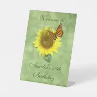 Pretty Yellow Sunflower and Orange Butterfly