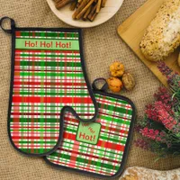 Holiday Christmas Colors Plaid Personalized  Oven Mitt & Pot Holder Set