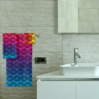Trendy Black Circles on Rainbow Background Pattern Bath Towel Set