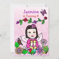 Black Haired Fairy Birthday Invitation