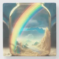 Rainbow in a Jar - River Valley Dall-E AI Art Stone Coaster