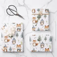 Cute Forest Animals Squirrels in Winter Wrapping Paper Sheets