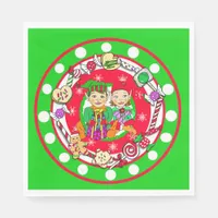 Cute Whimsical Elves Christmas Napkins