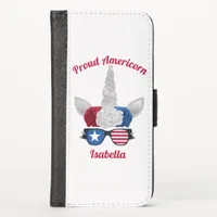 Patriotic Red White Blue Glitter Unicorn iPhone X Wallet Case