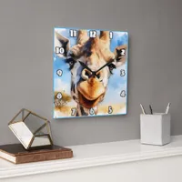 Joyful giraffe encounters the sunlight in Africa Square Wall Clock