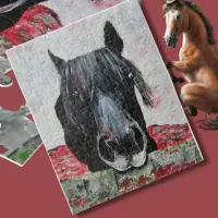 Horse in a field equestrian painting rider jigsaw puzzle