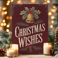 Classic Christmas Wishes Vintage Bell Holiday Card