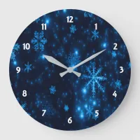Deep Blue & Bright Snowflakes Round Wall Clock