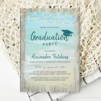 Beach Rustic Wood String Lights Graduation Party Invitation