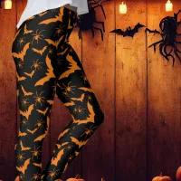 Halloween Bats Spiders Spooky Cute Orange Black Leggings