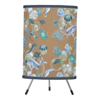 Under the Sea Blue Watercolor on Brown | Tripod Lamp