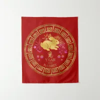 Chinese Zodiac Rabbit Red/Gold ID542 Tapestry