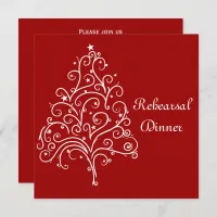 Red Christmas Tree Winter Wedding Rehearsal Dinner Invitation