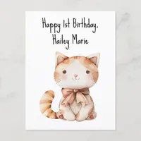 First Birthday Stuffed Toy Cat Personalized Postcard