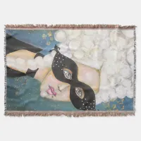 Whimsical Marie Antoinette French Queen Stars Blue Throw Blanket