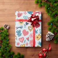 Crayon Hearts and Flowers Wrapping Paper